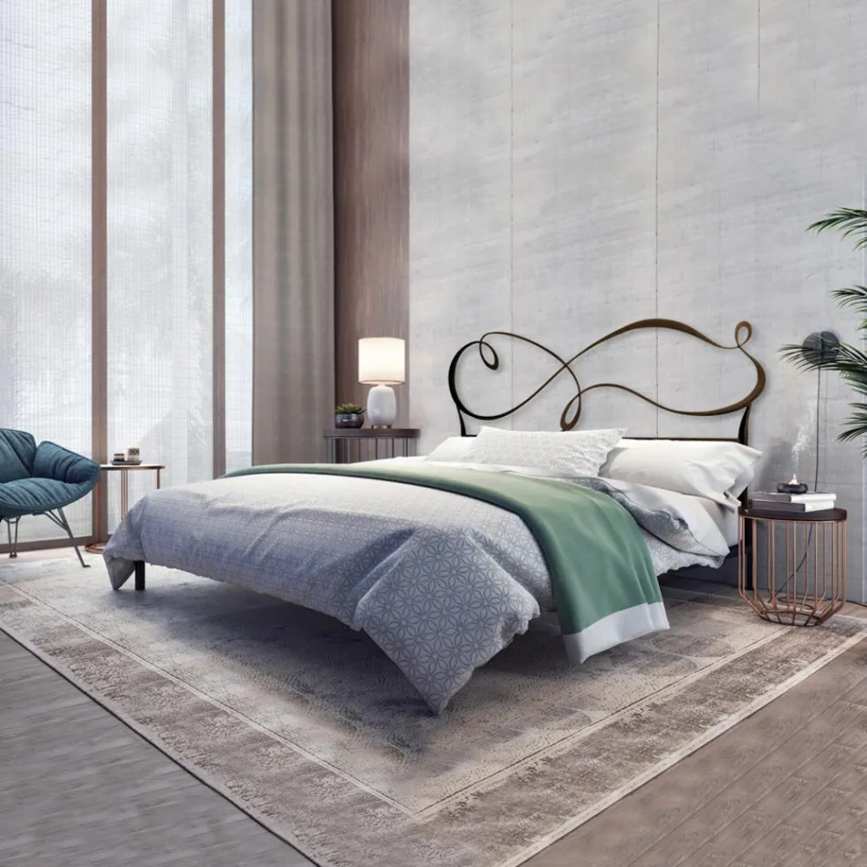 Double bed with solid iron and tubular bed frame Made in Italy - Design Viadurini