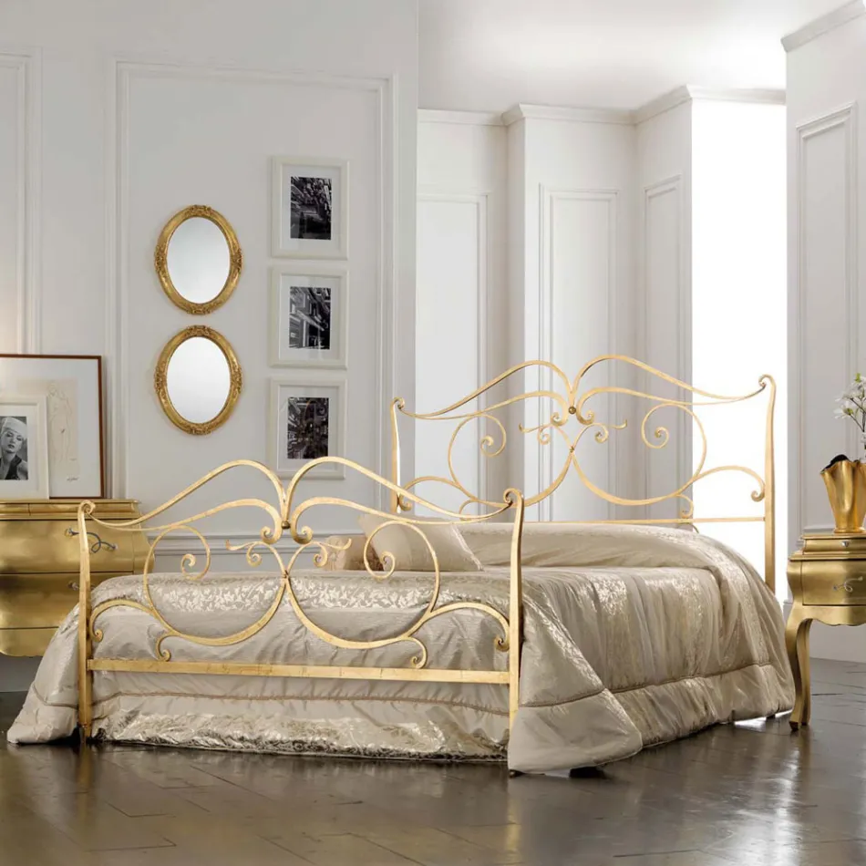 Double bed with coordinated iron footboard Made in Italy - Penny Viadurini