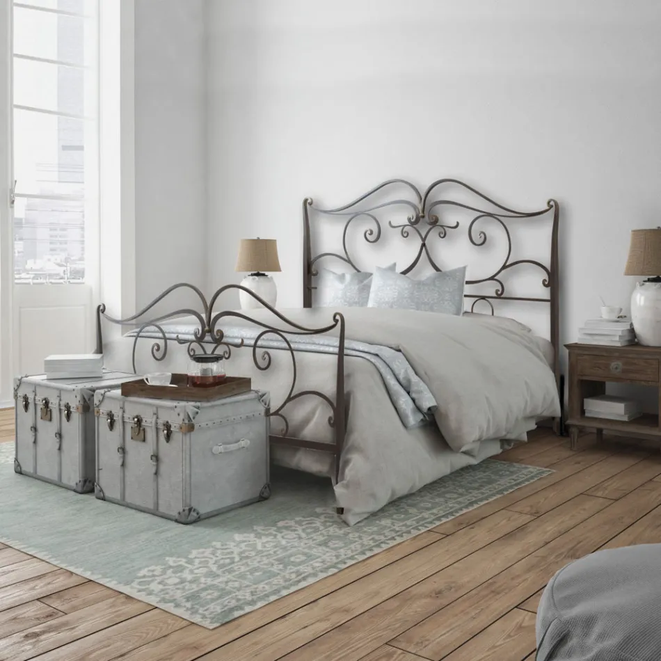 Double bed with coordinated iron footboard Made in Italy - Penny Viadurini