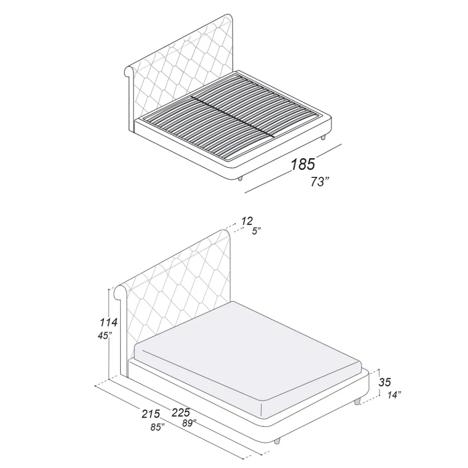 Double Bed with Wooden Structure Covered in Polyurethane - Overturned Viadurini