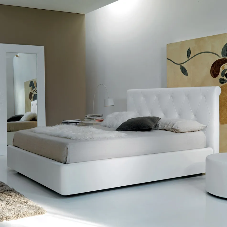 Double Bed with Wooden Structure Covered in Polyurethane - Overturned Viadurini