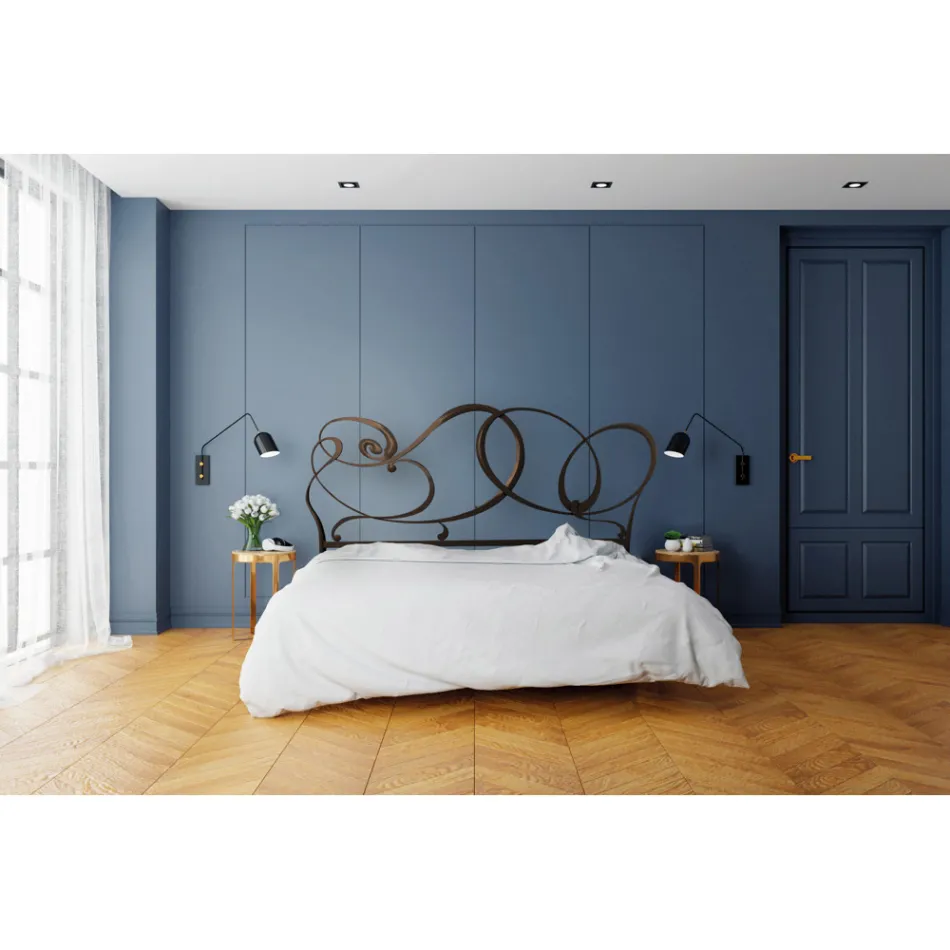 Double bed with tubular iron headboard Made in Italy - Kenzo Viadurini