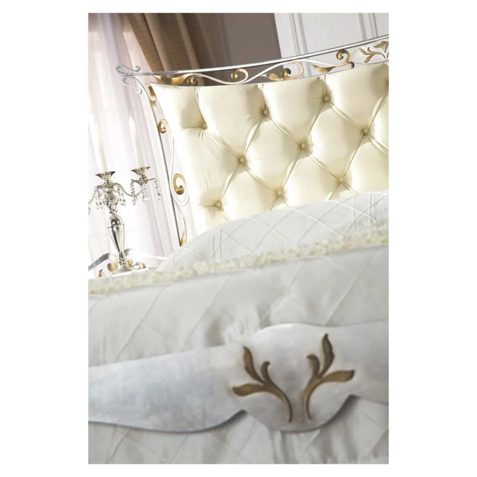 Classic Style Double Bed in Iron and Leather Made in Italy - King Viadurini