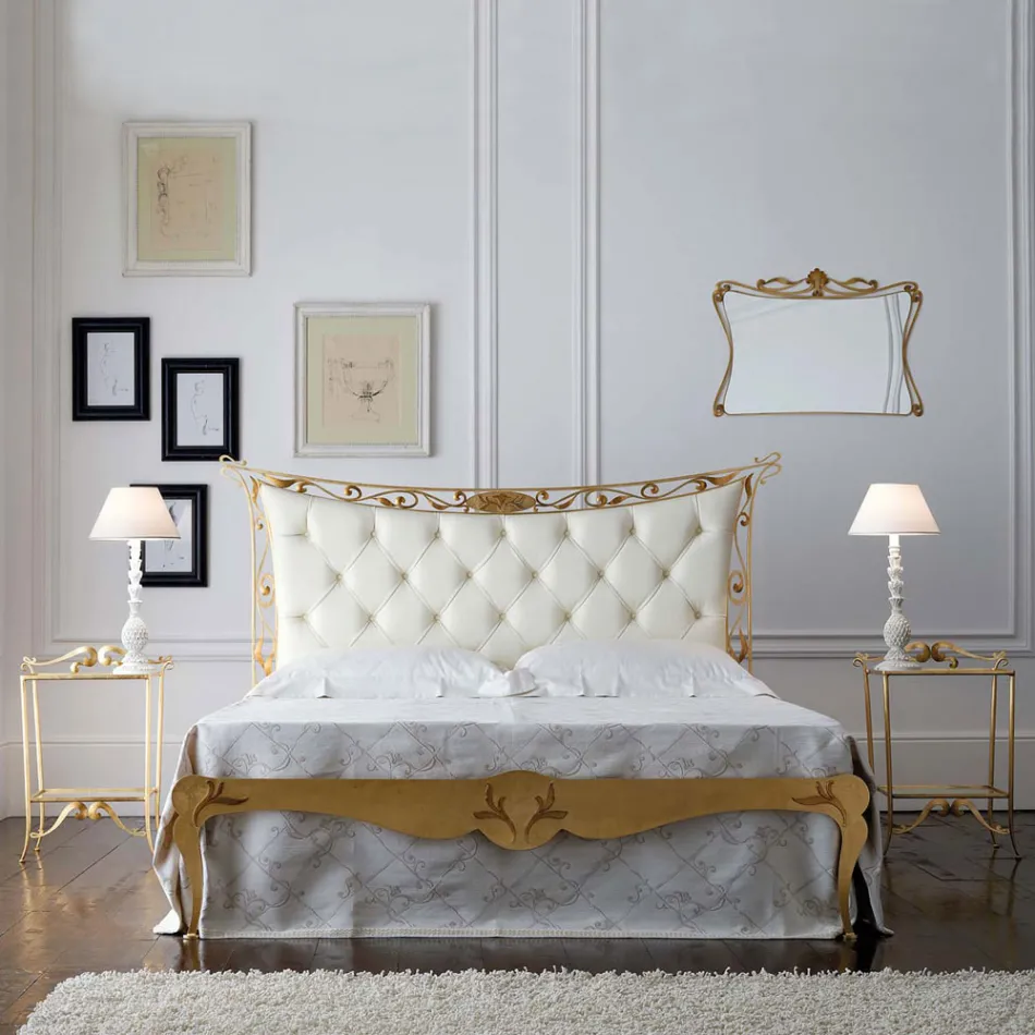 Classic Style Double Bed in Iron and Leather Made in Italy - King Viadurini