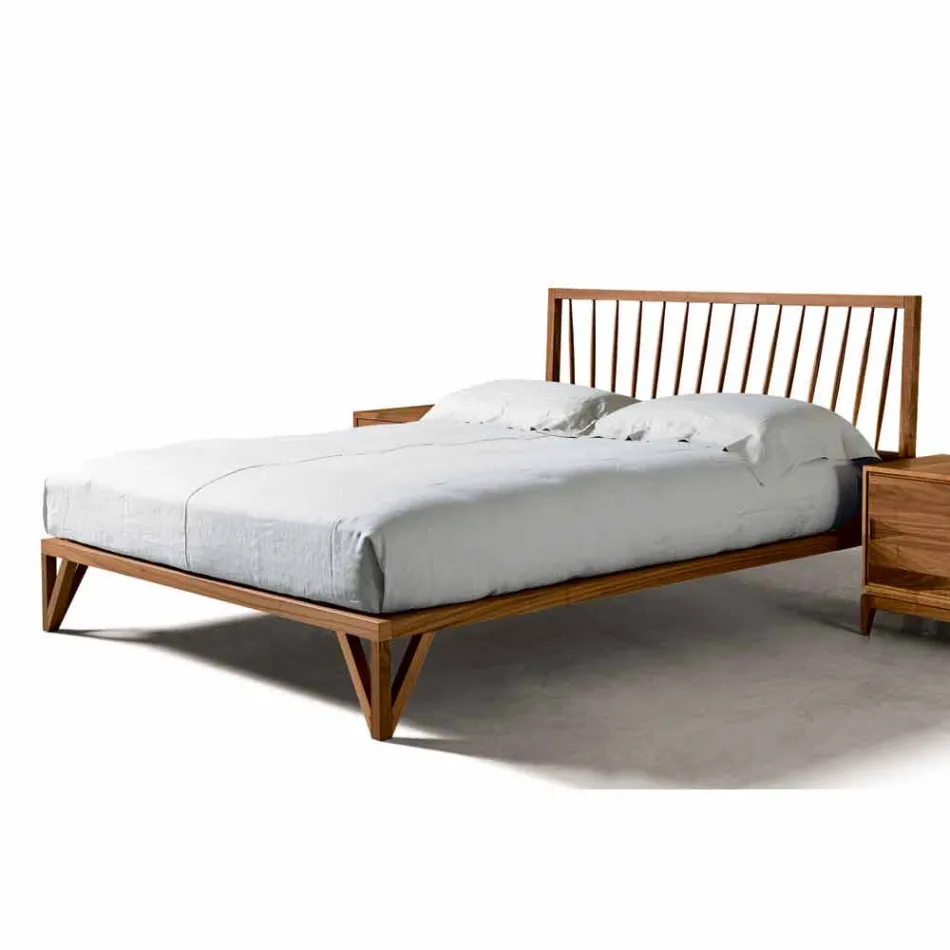 Design double bed 160x200cm with solid Alain walnut base Viadurini