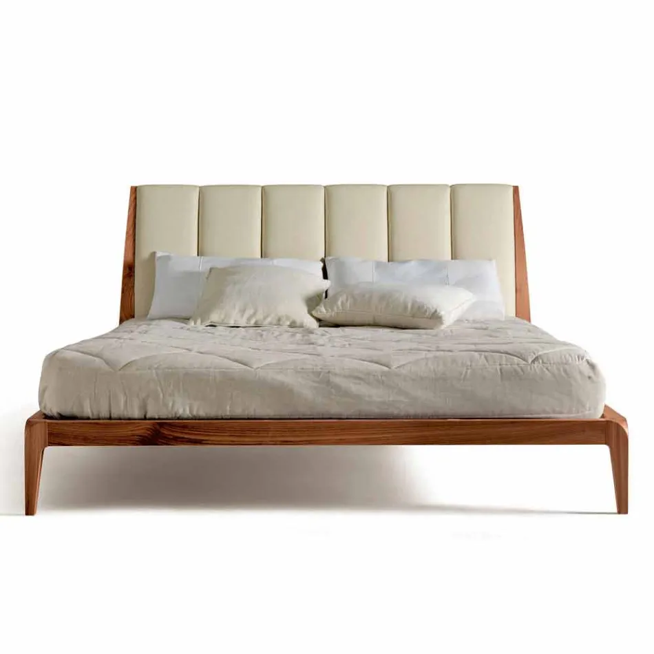 Design double bed with leather upholstered headboard Menardo Viadurini