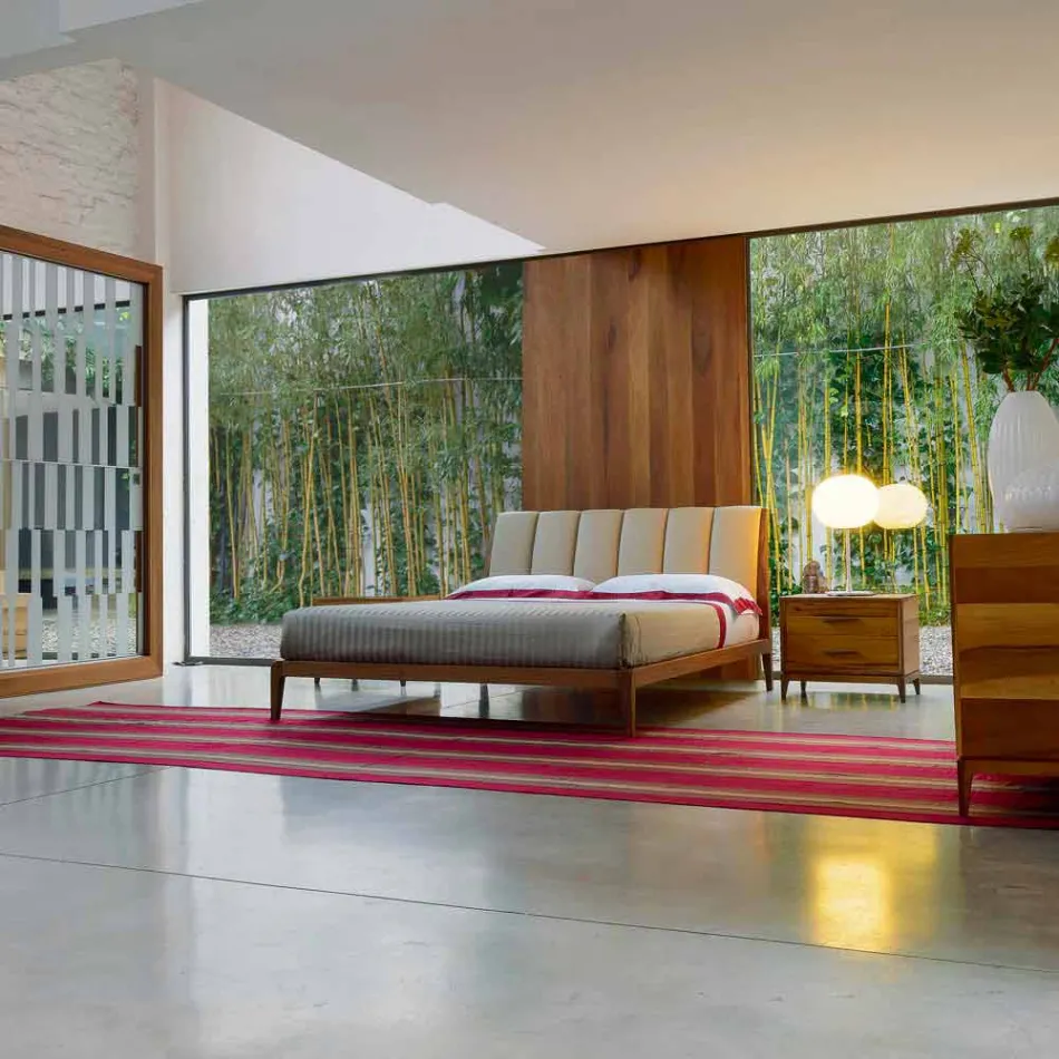 Design double bed with leather upholstered headboard Menardo Viadurini