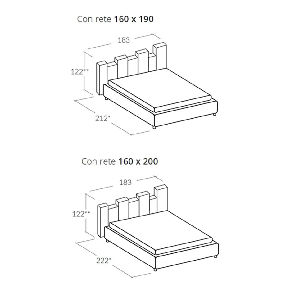 High Quality Modern Upholstered Design Double Bed in Blue or Grey - Kenzo Viadurini