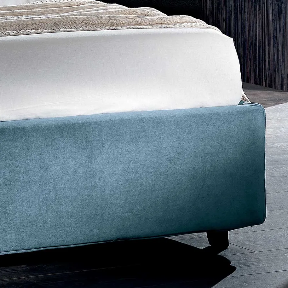 High Quality Modern Upholstered Design Double Bed in Blue or Grey - Kenzo Viadurini
