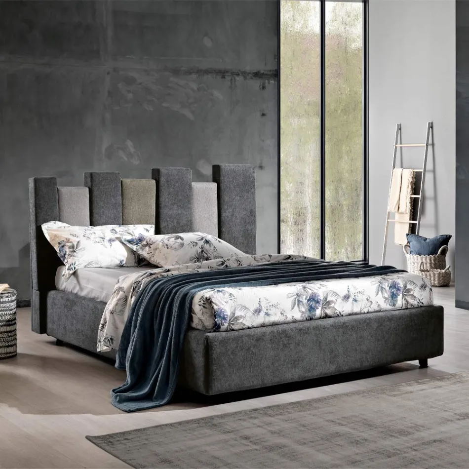 High Quality Modern Upholstered Design Double Bed in Blue or Grey - Kenzo Viadurini