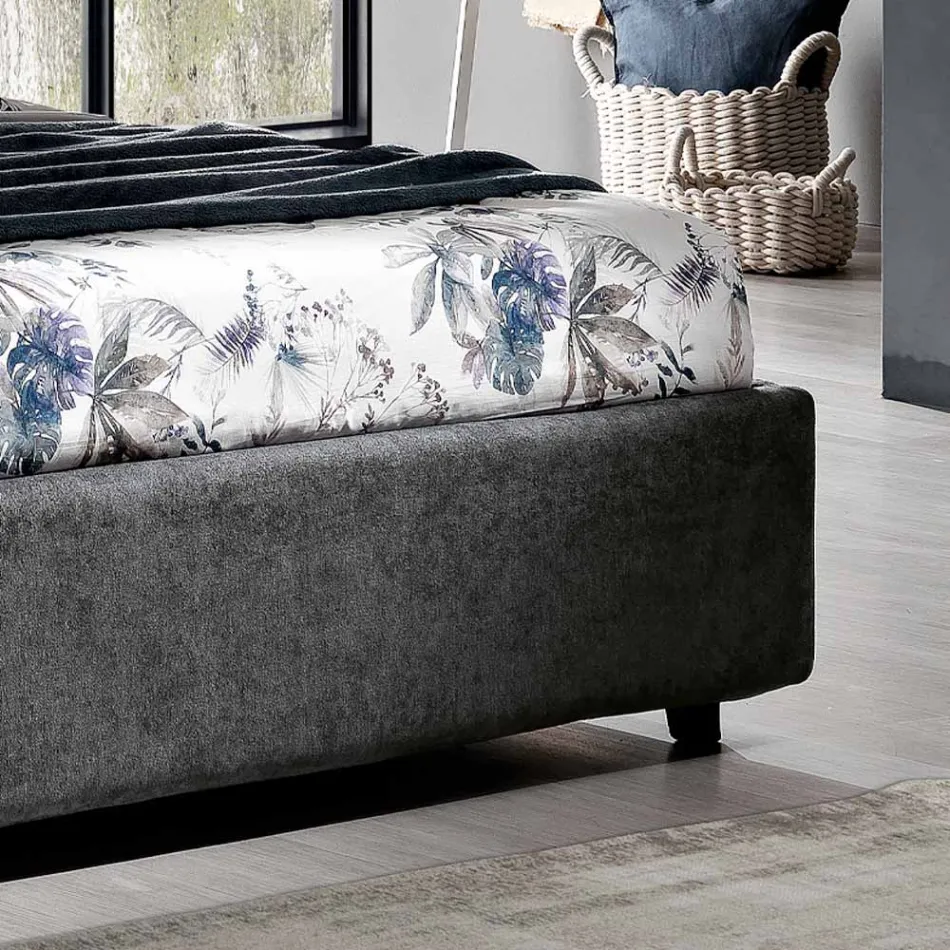 High Quality Modern Upholstered Design Double Bed in Blue or Grey - Kenzo Viadurini