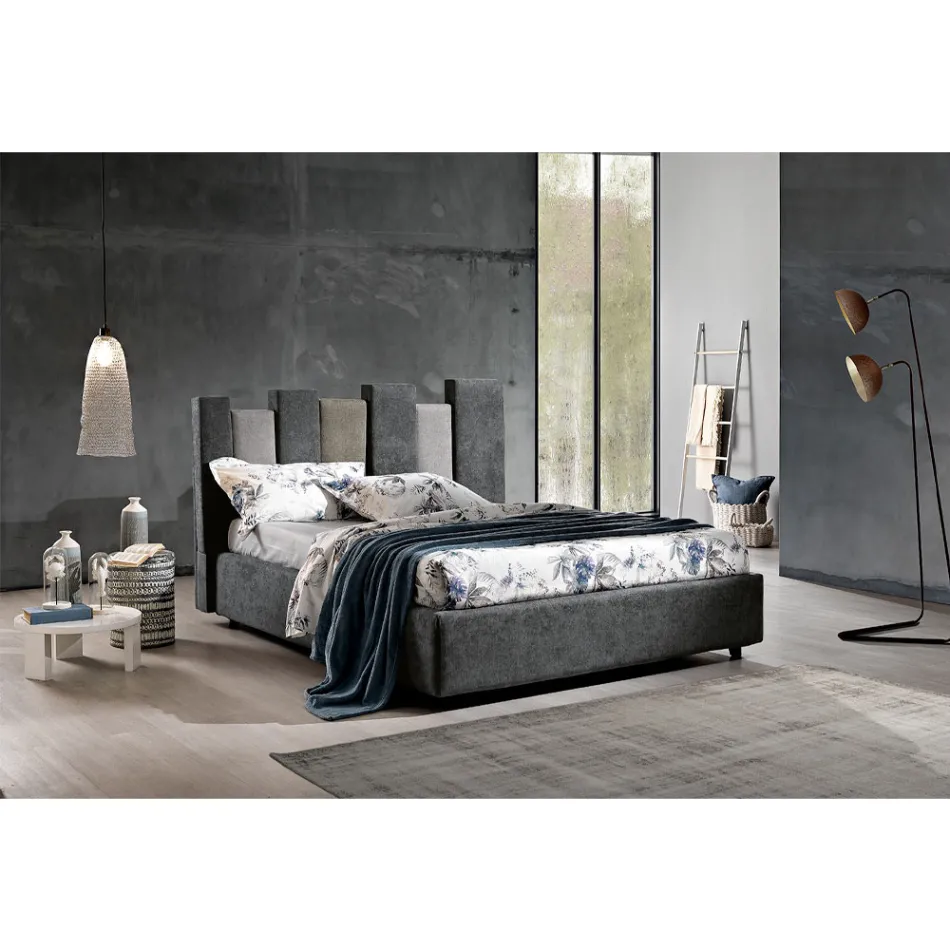 High Quality Modern Upholstered Design Double Bed in Blue or Grey - Kenzo Viadurini