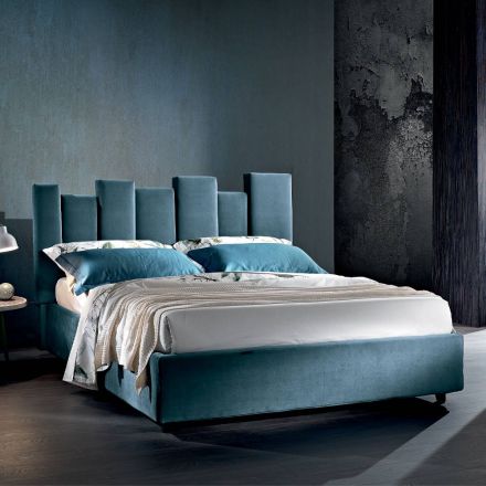 High Quality Modern Upholstered Design Double Bed in Blue or Grey - Kenzo Viadurini