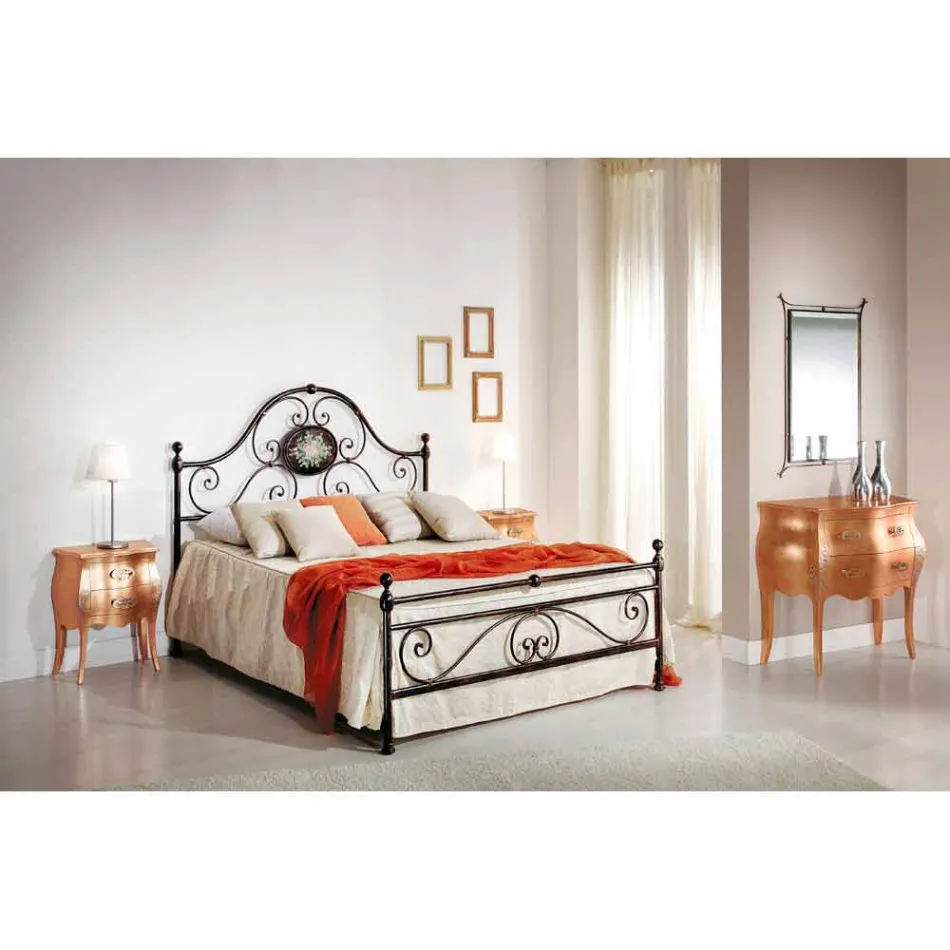 double bed with wrought iron design craft Alexa Viadurini