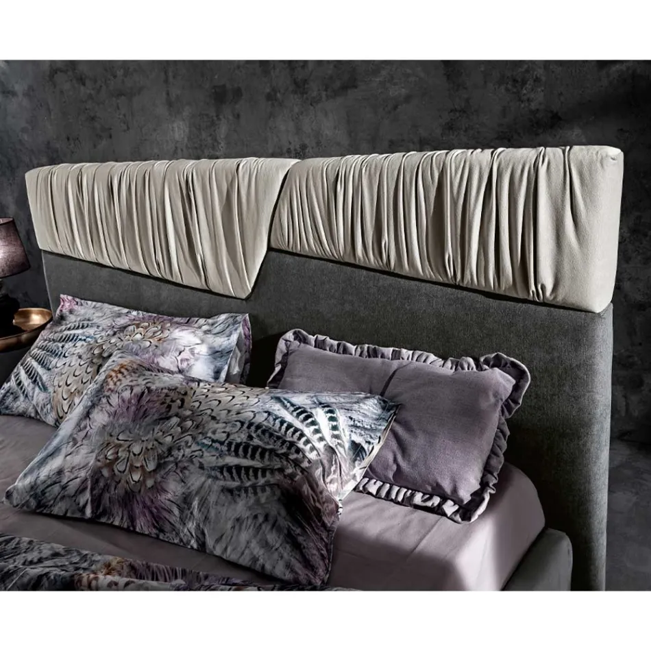 Modern Design Double Bed with Pleated or Quilted Headboard - Alano Viadurini