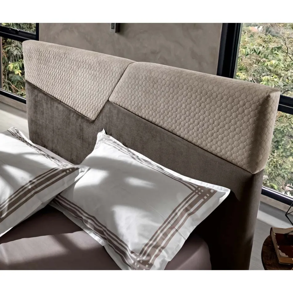 Modern Design Double Bed with Pleated or Quilted Headboard - Alano Viadurini