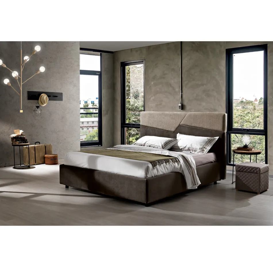 Modern Design Double Bed with Pleated or Quilted Headboard - Alano Viadurini