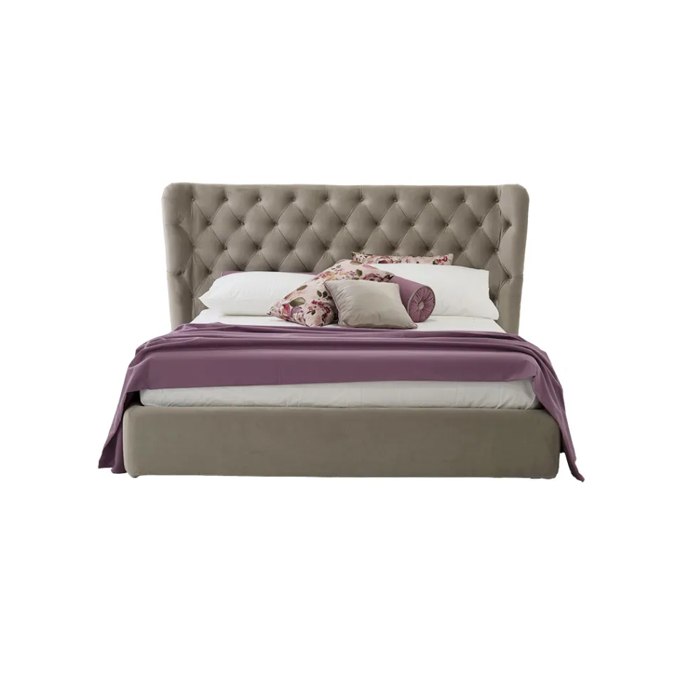 Luxury Double Bed with Box and Capitonnè Headboard Made in Italy - Papero Viadurini
