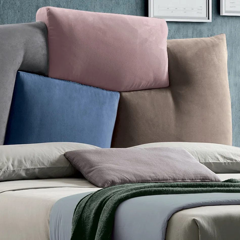 Upholstered Double Bed with Fabric Storage Unit - Belle Viadurini