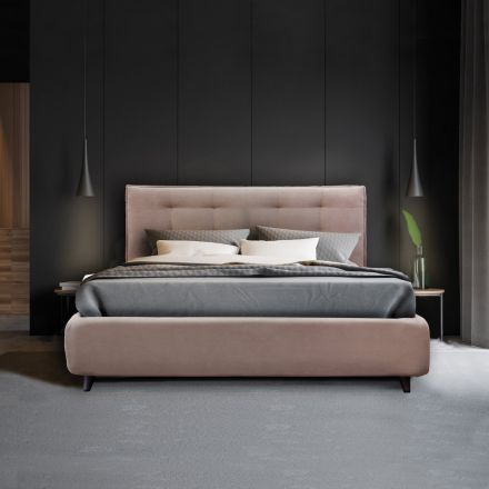 Upholstered Double Bed with Optional Storage Made in Italy - Akira Viadurini