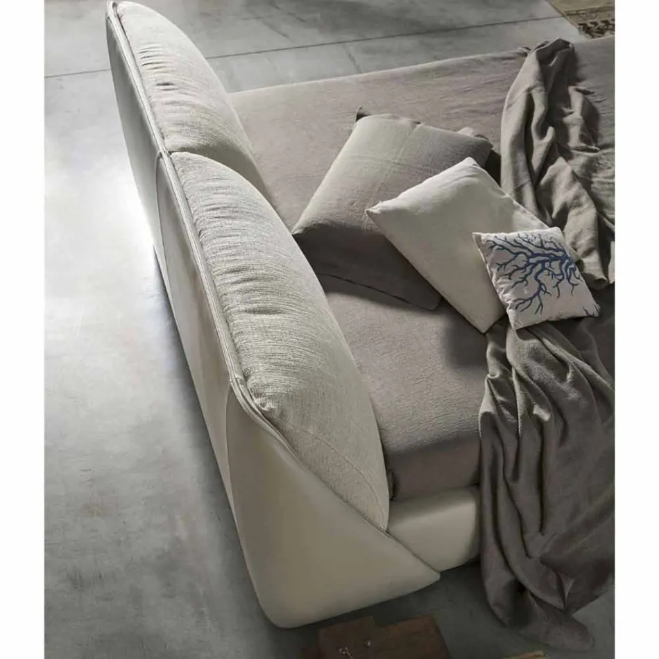 Double Bed Padded and Covered in Fabric and Leather Made in Italy - Lula Viadurini