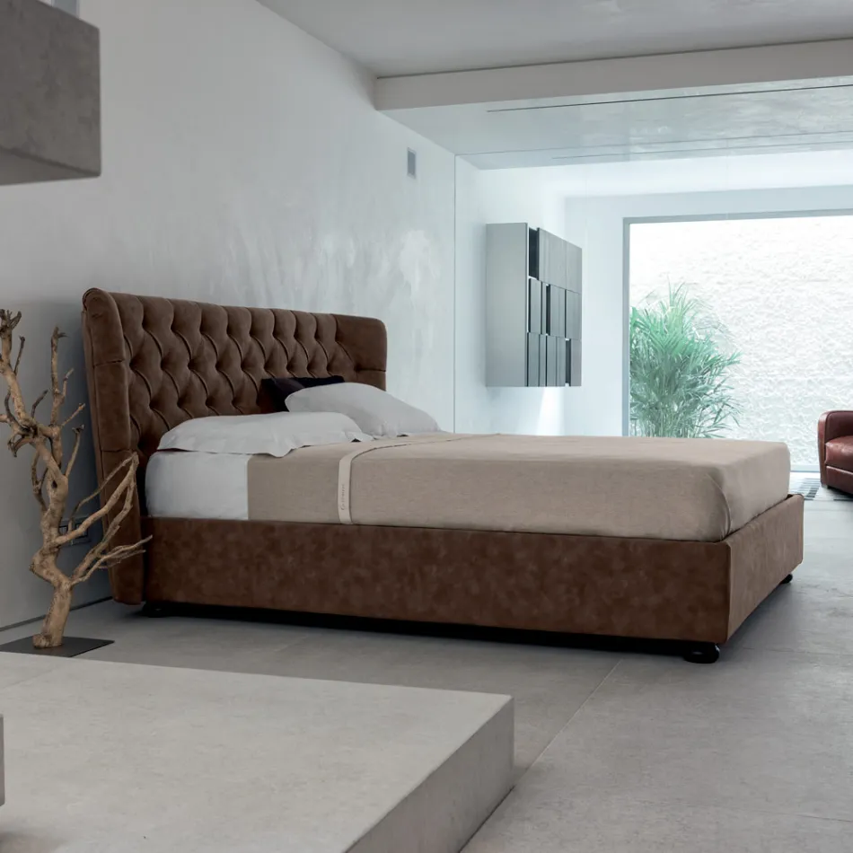 Double Bed Upholstered in Polyurethane Foam Made in Italy - Capriccio Viadurini