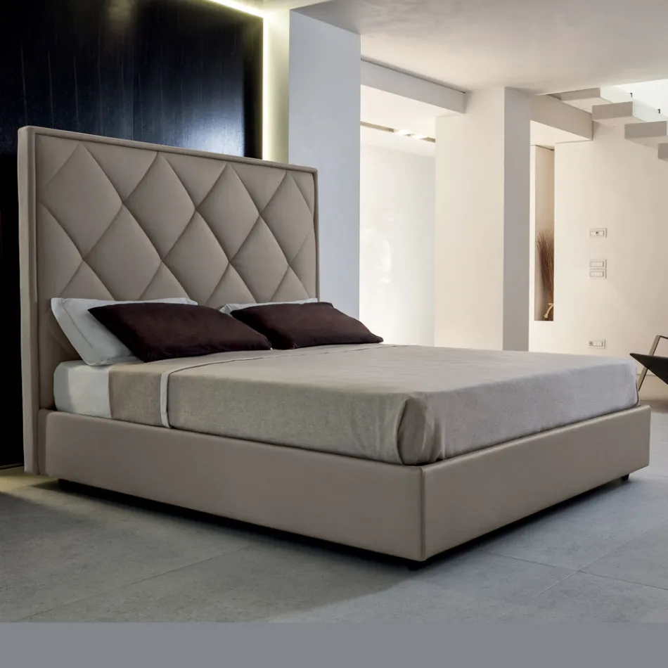 Upholstered Double Bed Covered in Fabric or Leather - Celebre Viadurini