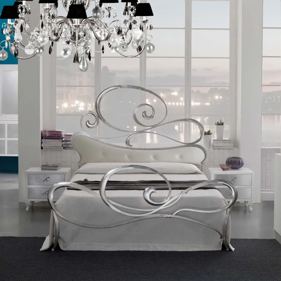 Iron double bed with coordinated footboard Made in Italy - Laser Viadurini