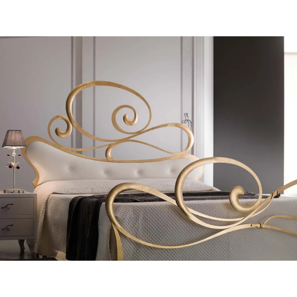 Iron double bed with coordinated footboard Made in Italy - Laser Viadurini