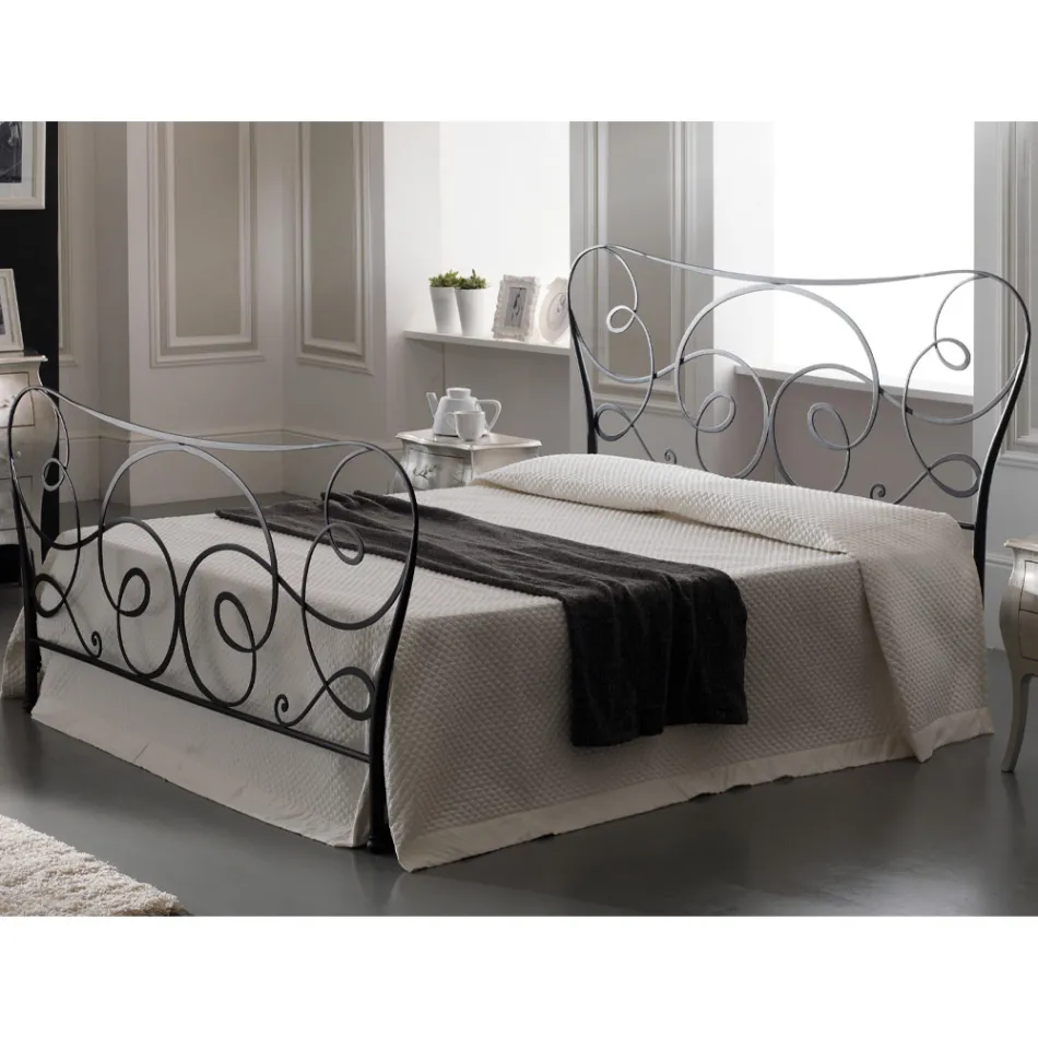 Iron Double Bed with Optional Footboard Made in Italy - Lampo Viadurini