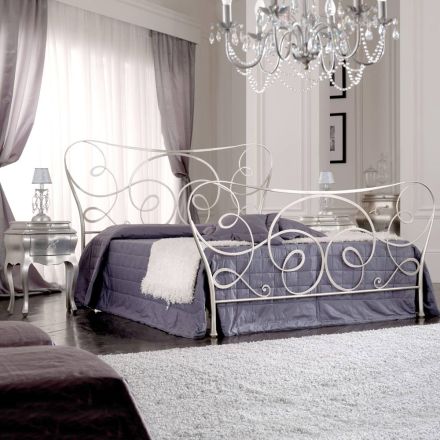 Iron Double Bed with Optional Footboard Made in Italy - Lampo Viadurini