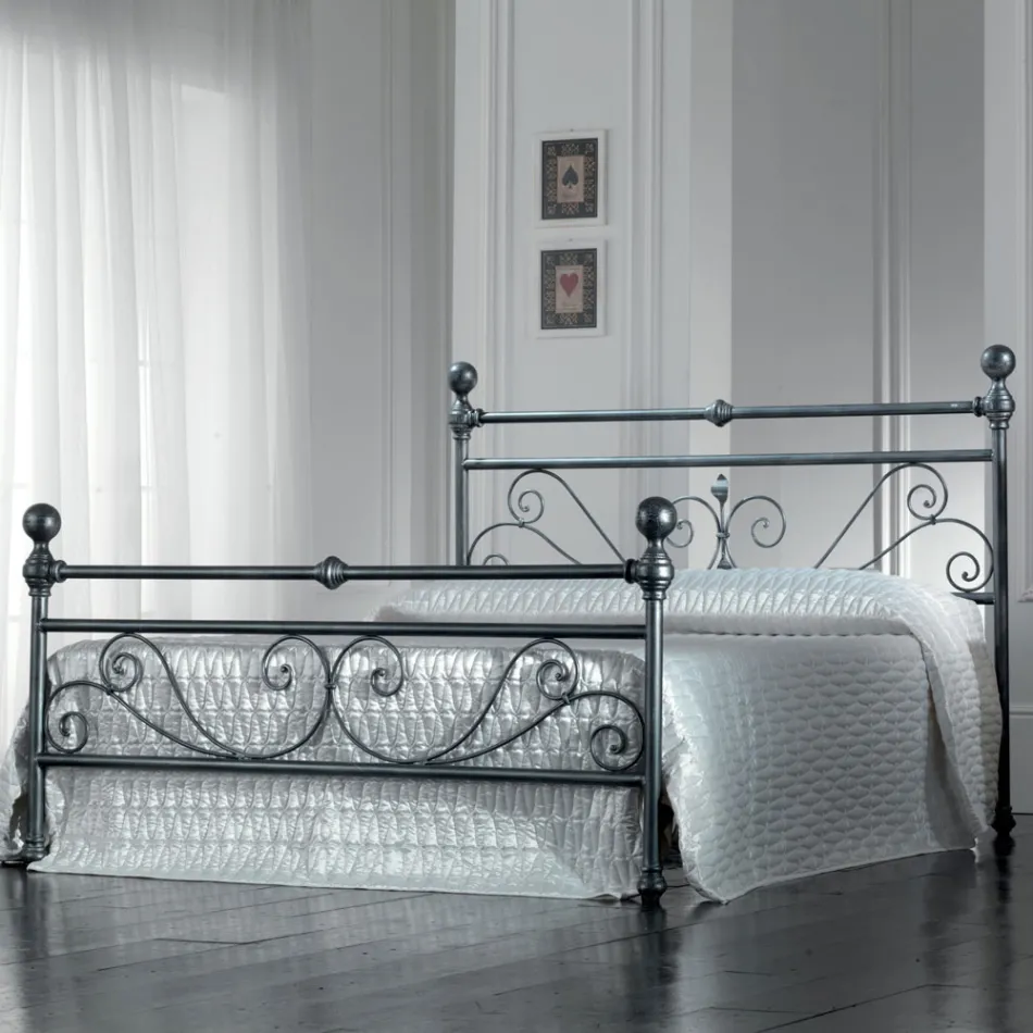 Double Bed in Black Silver Tubular Iron Made in Italy - Geometry Viadurini