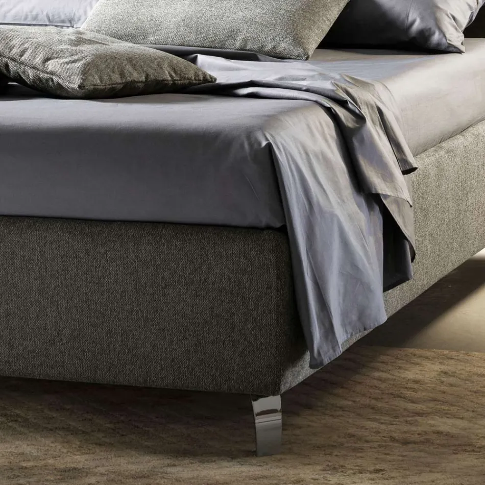 Double bed in fabric or velvet with storage unit Made in Italy - Ernesto Viadurini