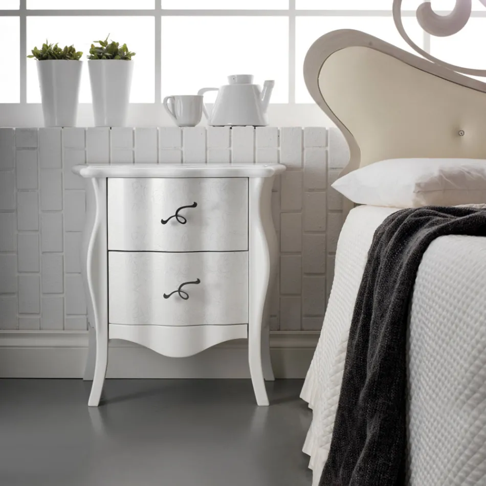 Genuine Leather Double Bed with Mattress and 2 Bedside Tables Made in Italy - Laser Viadurini