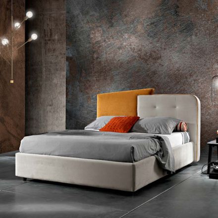 Modern Design Double Bed in Grey and Orange Velvet - Plorifon Viadurini