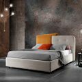 Modern Design Double Bed in Grey and Orange Velvet - Plorifon
