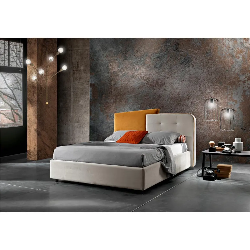 Modern Design Double Bed in Grey and Orange Velvet - Plorifon Viadurini