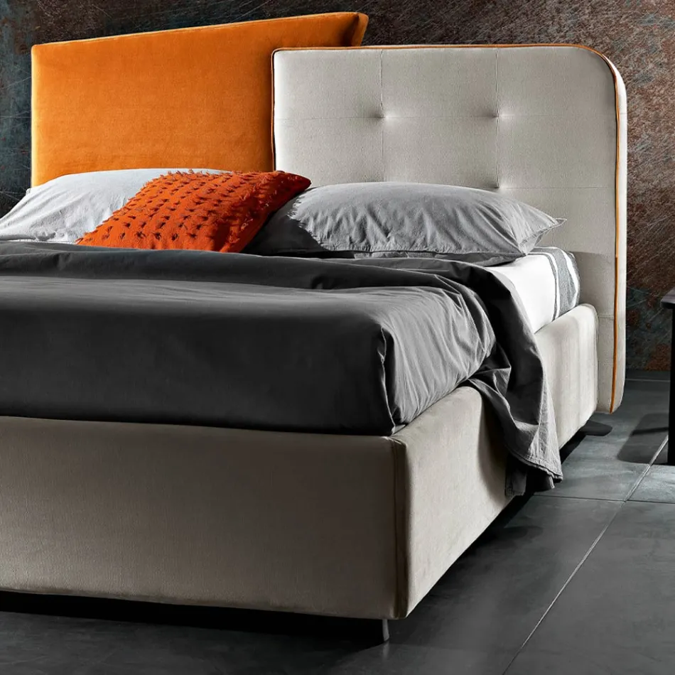 Modern Design Double Bed in Grey and Orange Velvet - Plorifon Viadurini