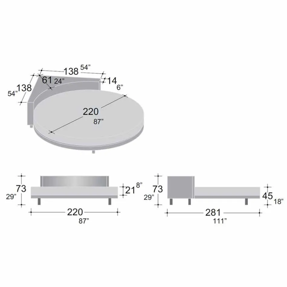 Modern Round Double Bed with Angular Headboard Made in Italy - Tima Viadurini