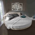 Modern Round Double Bed with Angular Headboard Made in Italy - Tima