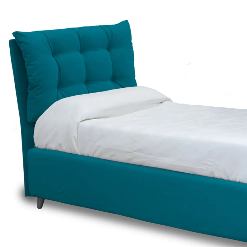 Single Bed with Padded Headboard and Feet Made in Italy - Aaron Viadurini