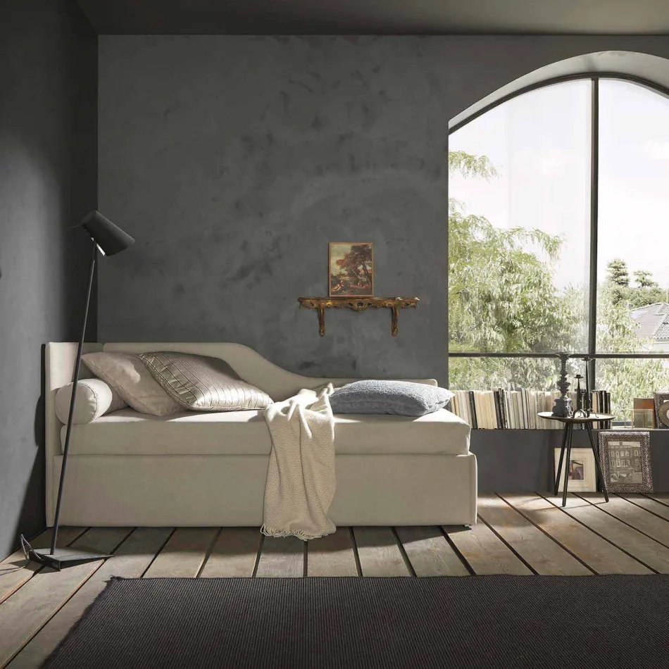 Single bed with shaped headboard and side panel, Line8 Bolzan Viadurini