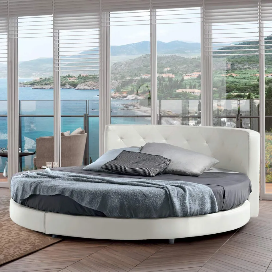 Round Design Double Bed Covered in Eco-Leather - Faenza Viadurini