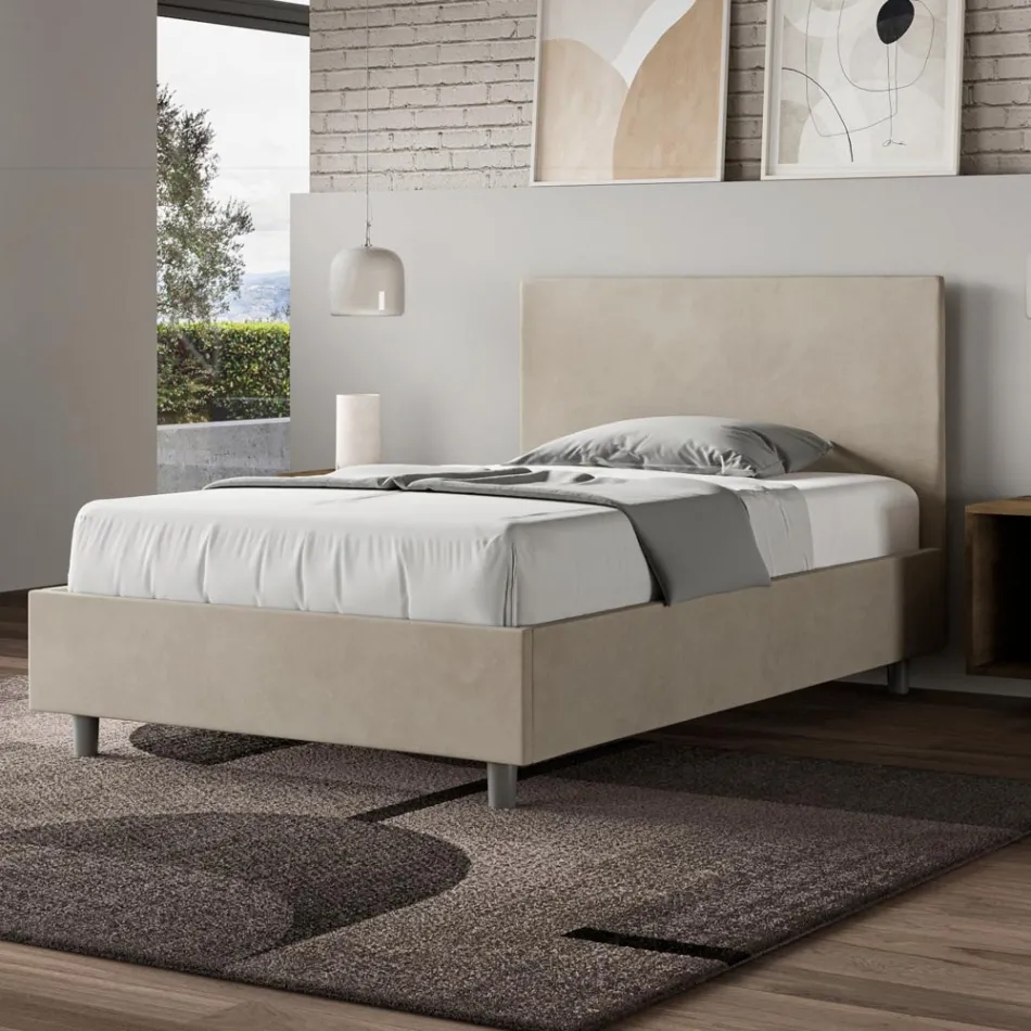 120x200 cm Queen Size Bed with Microfiber Headboard Made in Italy - Pallone Viadurini