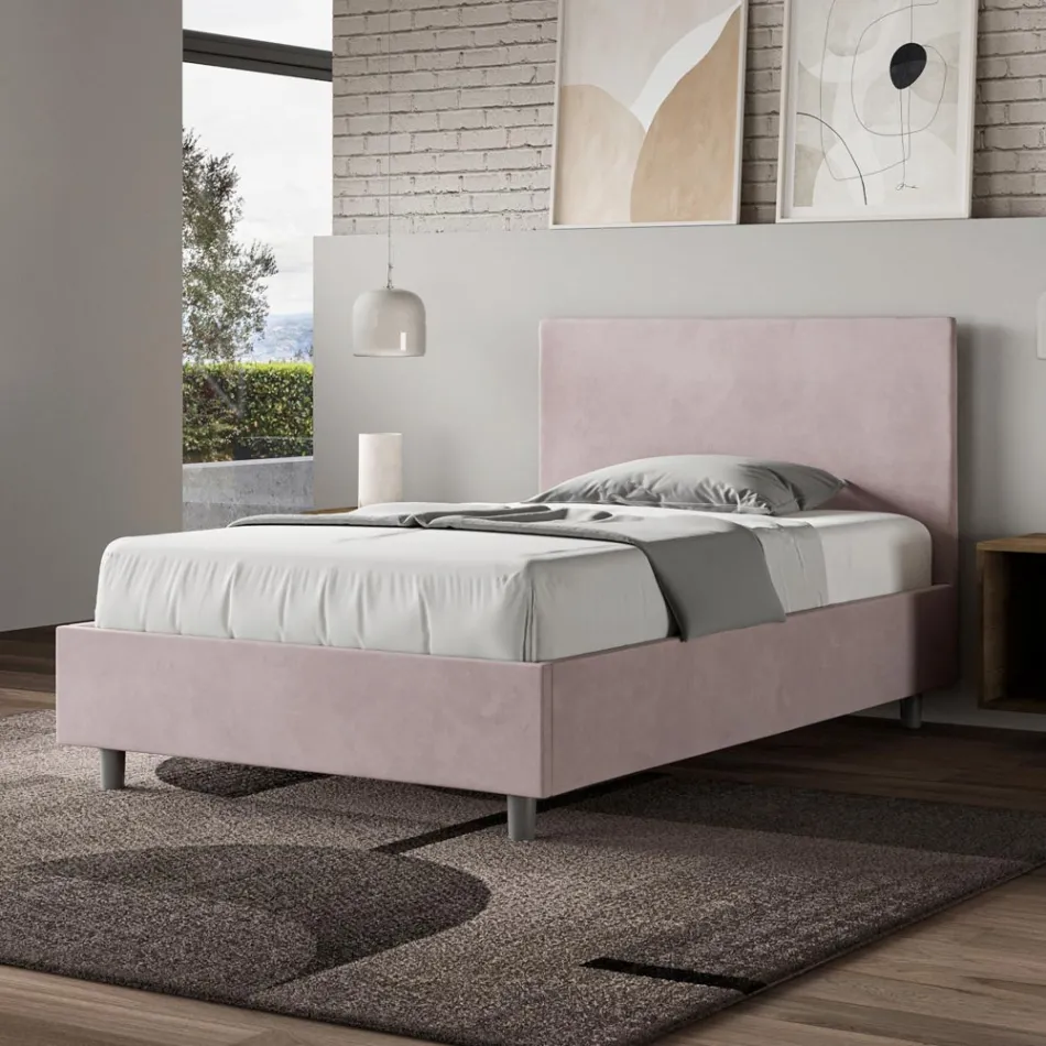 120x200 cm Queen Size Bed with Microfiber Headboard Made in Italy - Pallone Viadurini