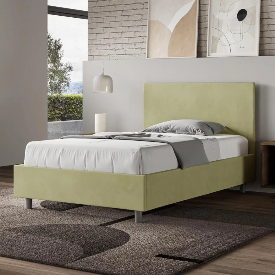 120x200 cm Queen Size Bed with Microfiber Headboard Made in Italy - Pallone Viadurini