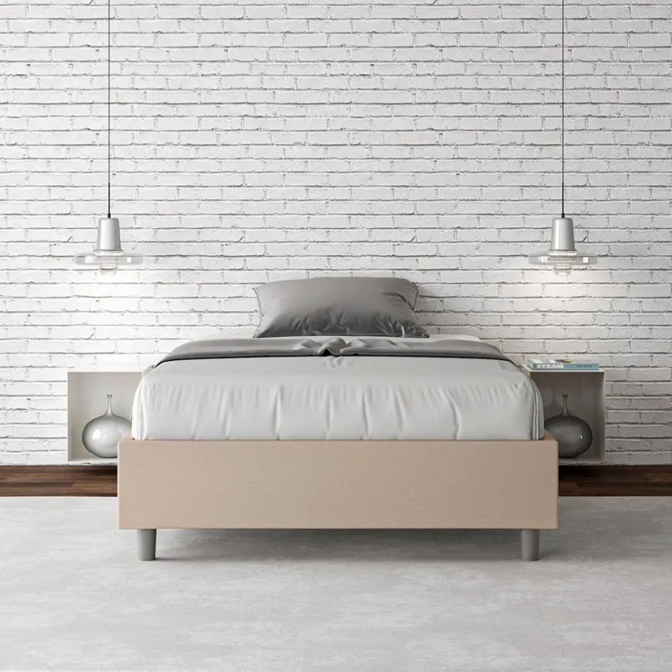 Queen-Sized Bed 120x200 cm Upholstered in Faux Leather Made in Italy - Athlete Viadurini