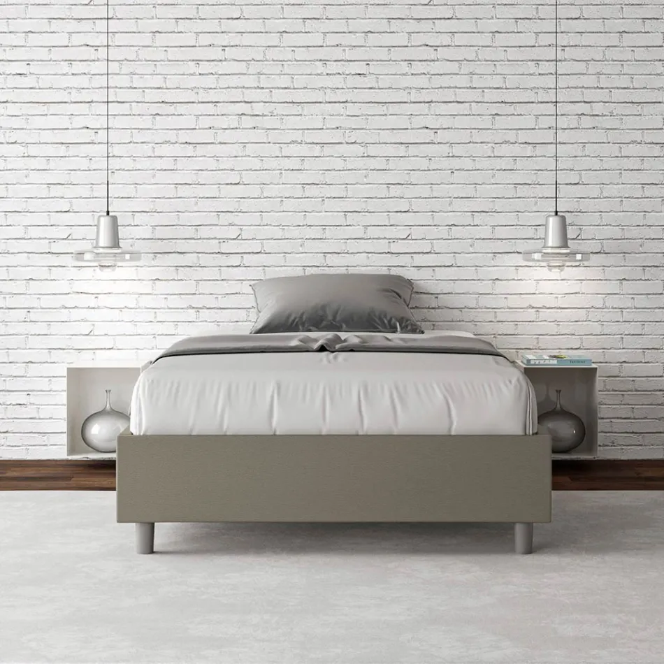 Queen-Sized Bed 120x200 cm Upholstered in Faux Leather Made in Italy - Athlete Viadurini