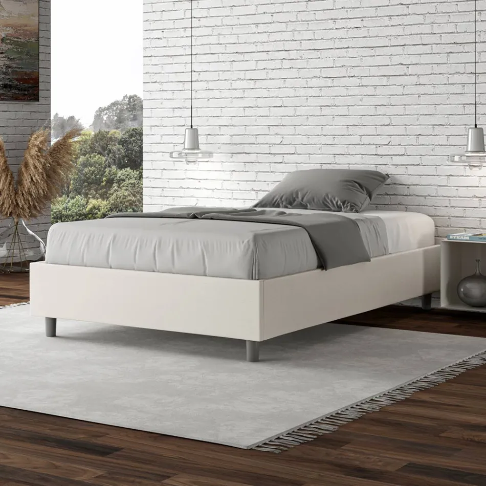 Queen-Sized Bed 120x200 cm Upholstered in Faux Leather Made in Italy - Athlete Viadurini