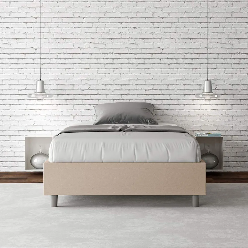 Queen-Sized Bed 140x200 cm Upholstered in Faux Leather Made in Italy - Athlete Viadurini